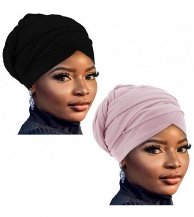 Headbands African Head Wraps Turban For Women Women' Soft Stretch Headband Long Head Wrap Scarf (2Black+pink) - 2Black+pink -...
