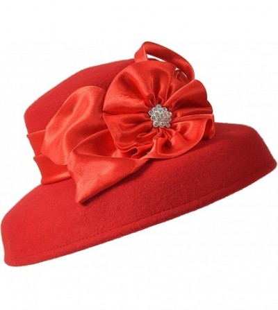 Bucket Hats Women Wool Felt Plume Church Dress Winter Hat - Drown Brim-red - CN18L5G6X87