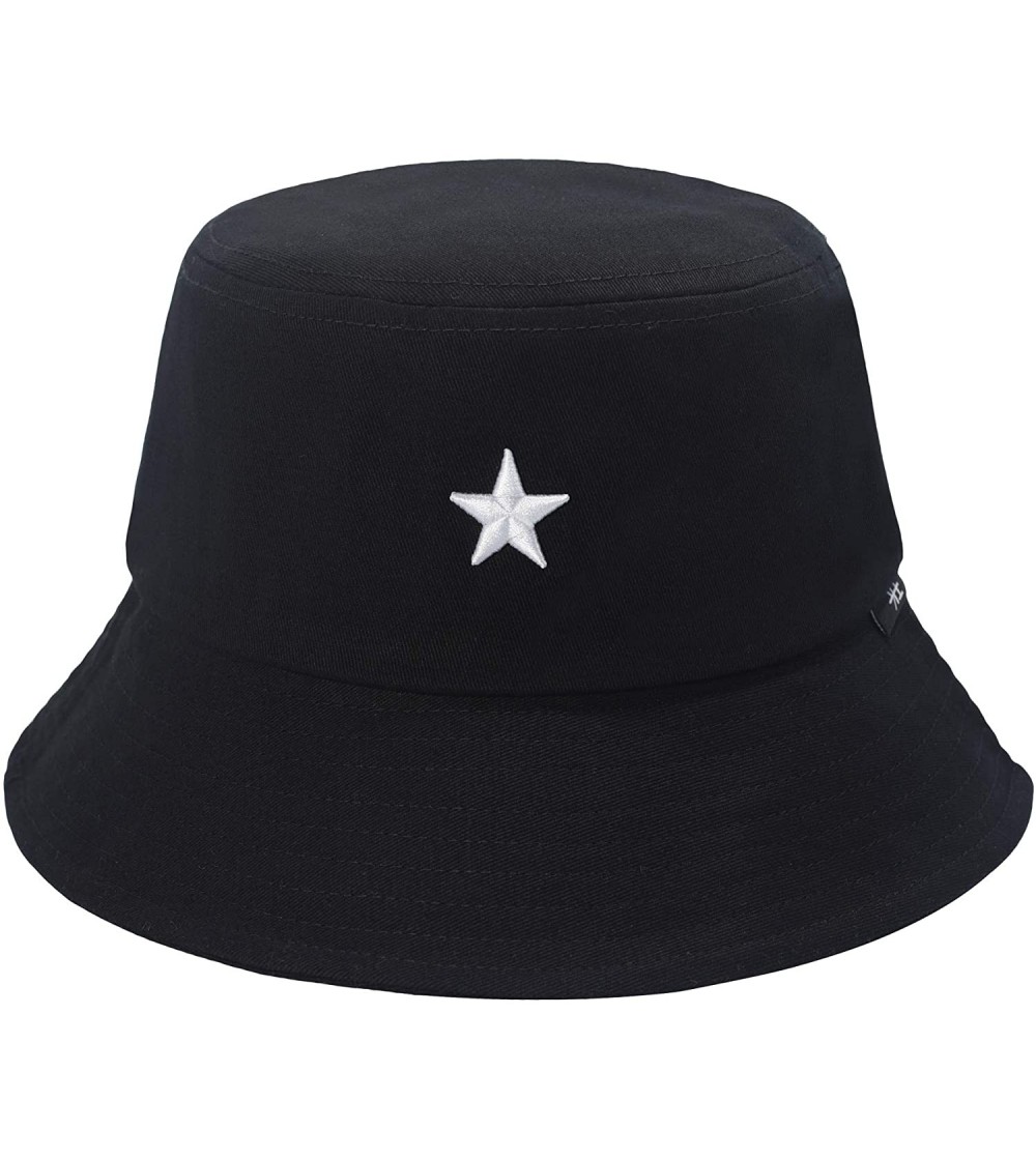 Bucket Hats Unisex Fashion Unique Word Embroidered Bucket Hat Summer Fisherman Cap for Men Women Teens - Star Black - CG1907X...
