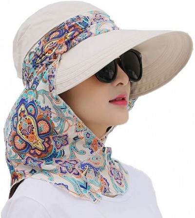 Sun Hats Women's UPF+50 Sun Visor Detachable Flap Hat Foldable Wide Brimmed UV Protection Hat - 2-beige - CH199HXCS2G
