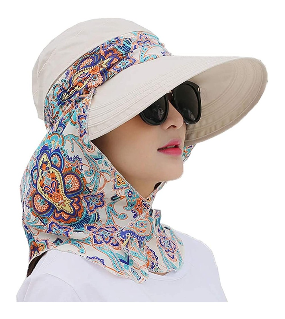 Sun Hats Women's UPF+50 Sun Visor Detachable Flap Hat Foldable Wide Brimmed UV Protection Hat - 2-beige - CH199HXCS2G