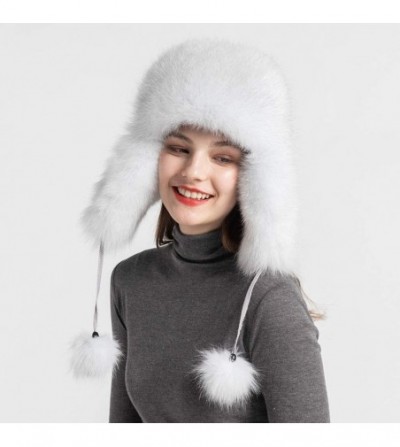 Skullies & Beanies Winter Real Fur Bomber Hat - Women's Snow Skiing Caps Ushanka Trapper Beanie Earflap Russian - Natural Whi...