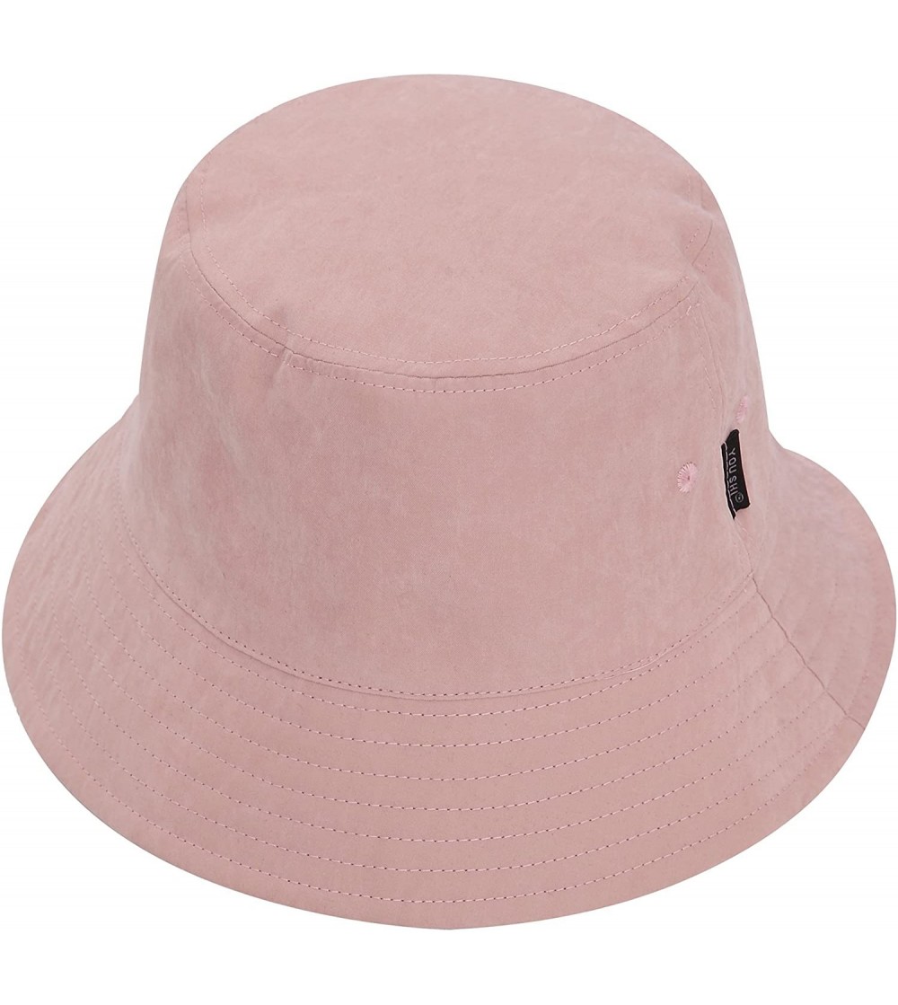 Bucket Hats Women Fashion Cotton Packable Travel Bucket Hat Sun Hat Fishmen Cap - Pink - C318DQT6NXH
