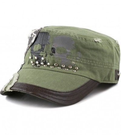Baseball Caps Skull Patch Accent Cotton Cadet Hat with Metal Studs - Olive - C617Z48H8SD