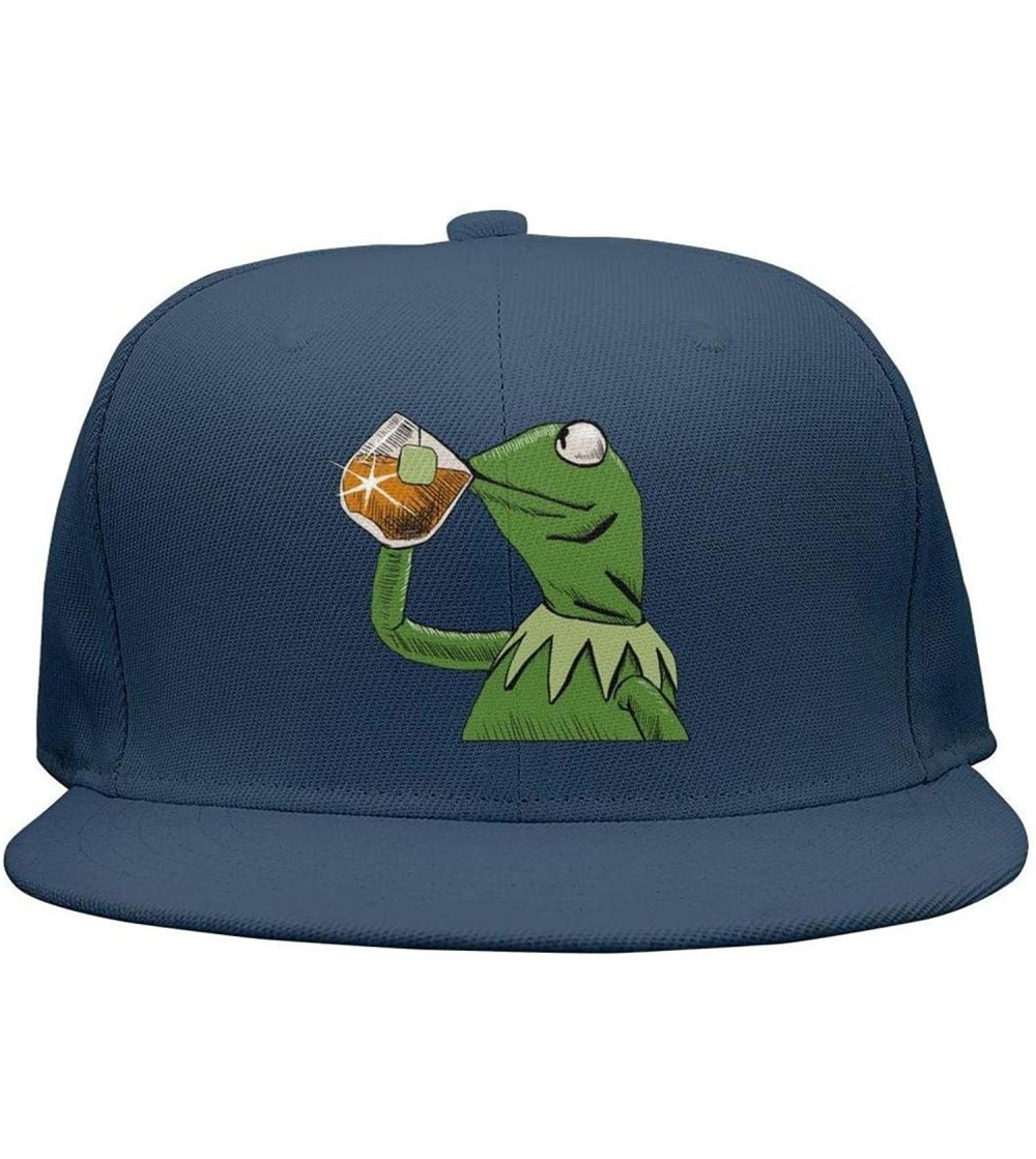 Baseball Caps The Frog "Sipping Tea" Adjustable Strapback Cap - 1000funny-green-frog-sipping-tea-2 - C618ID6KHQ0