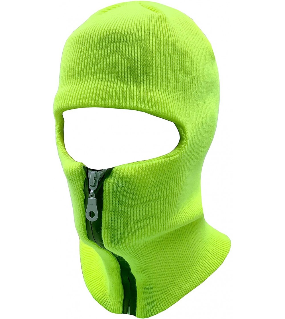 Balaclavas Mens Black Knit Thermal Face Ski Mask - 1 Hole- Reflective Zipper Neon Yellow - CI198DCUU50