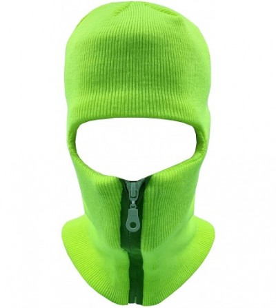 Balaclavas Mens Black Knit Thermal Face Ski Mask - 1 Hole- Reflective Zipper Neon Yellow - CI198DCUU50