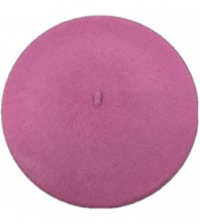 Berets 100% Wool French Style Casual Classic Solid Color Wool Beret Hat Cap - Pink - CP12N0HK472
