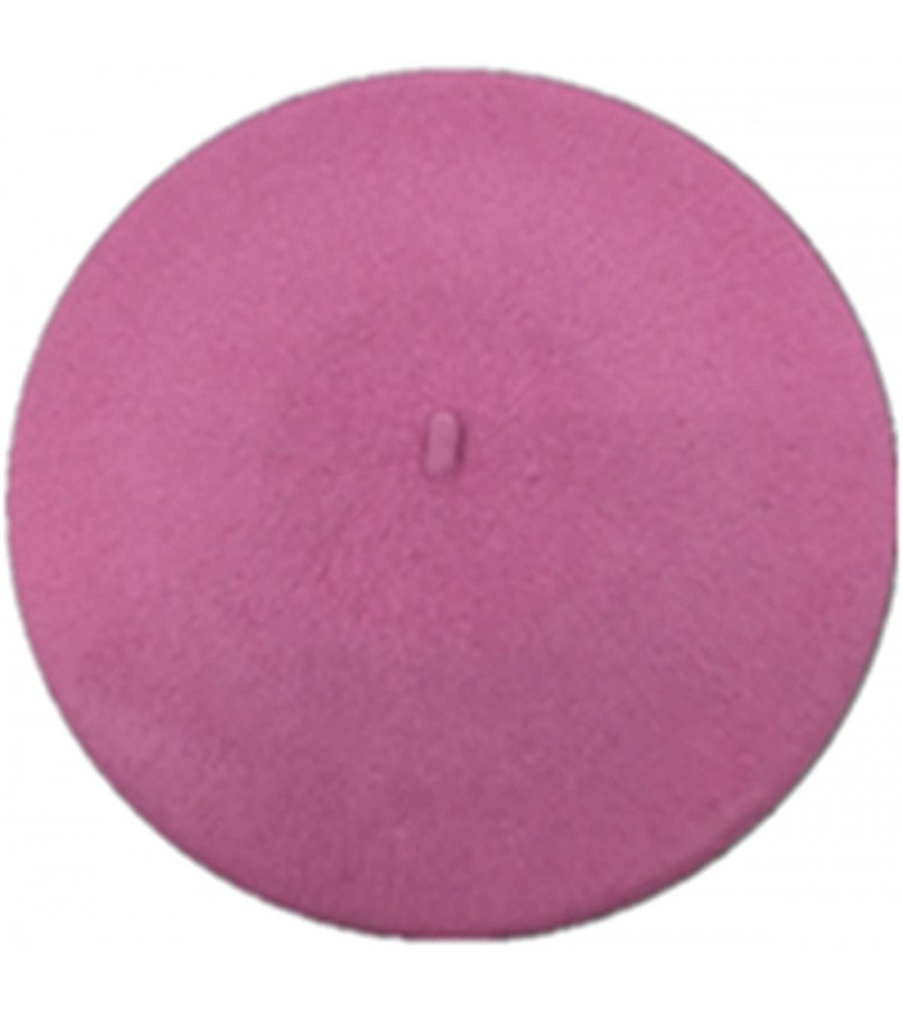 Berets 100% Wool French Style Casual Classic Solid Color Wool Beret Hat Cap - Pink - CP12N0HK472