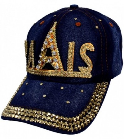 Baseball Caps Paris Bling Baseball Cap Hat Embellished with Studs and Rhinestones- Dark Faded Denim Blue - CU18G8N7DKQ
