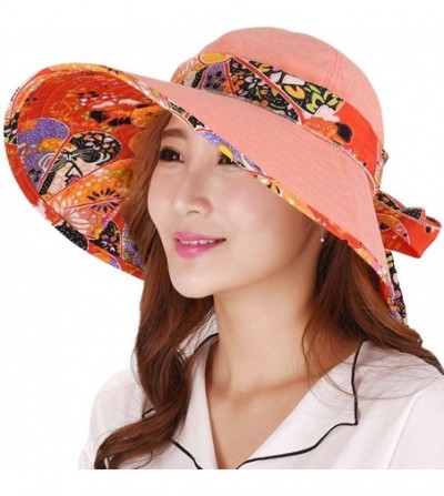 Sun Hats Women's Summer Beach Travelling Sun Hat UV Wide Brim Visor Caps - Orange - CV17Z656K9H