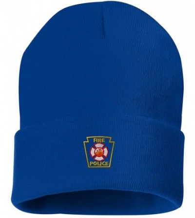 Skullies & Beanies Fire Police Outline Custom Personalized Embroidery Embroidered Beanie - Royal Blue - CI12NEP3XYO