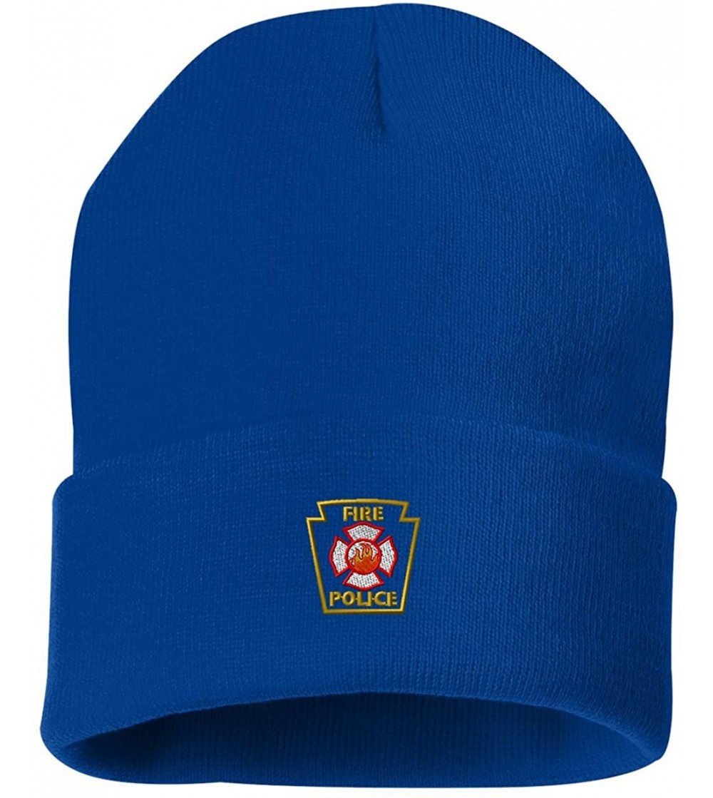 Skullies & Beanies Fire Police Outline Custom Personalized Embroidery Embroidered Beanie - Royal Blue - CI12NEP3XYO