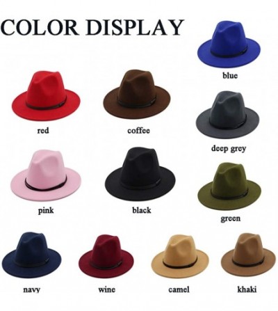 Fedoras Classic Simple Panama Hat Womens Buckle Wide Brim Fedora Hat - Red - C918ADYO5QO