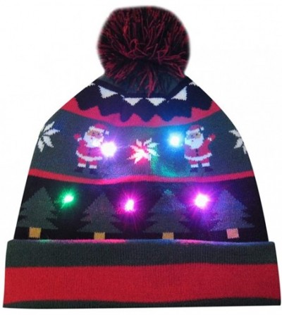Bomber Hats LED Light-up Knitted Hat Ugly Sweater Holiday Xmas Christmas Beanie Cap - E - CA18ZMNC9S6