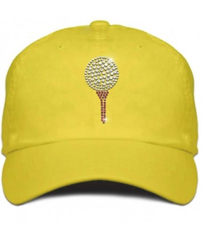 Baseball Caps Ladies Cap with Bling Rhinestone Design of Golf Ball and Tee - Lemon - CQ182WZUQTD