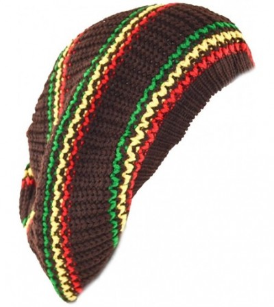 Skullies & Beanies Unisex Slouchy Rasta Beanie Knit Hat Stripe Green Yellow Red(Brown) - CX11RIA9YMV