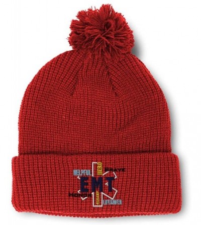 Skullies & Beanies Winter Pom Pom Beanie for Men & Women EMT Paramedic First Response Embroidery - Red - CI18ZH7SWWC