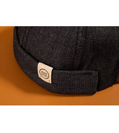 Skullies & Beanies Men Hats Docker Cap Hats Beanie Sailor Cap Worker Hat Rolled Cuff Retro Brimless Hat with Adjustable - CA1...