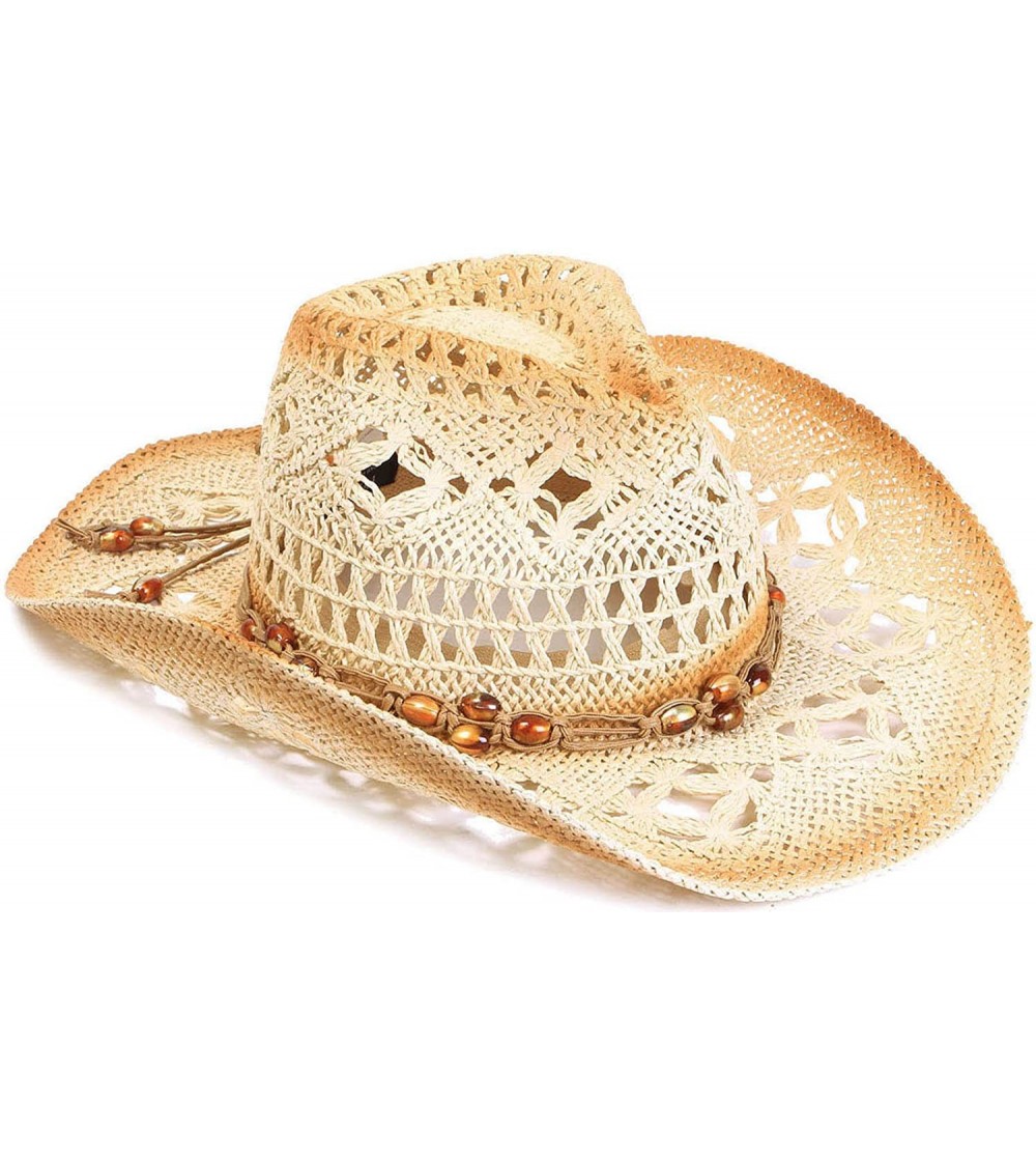 Sun Hats Cowboy Cowgirl Straw Hat Wide Brim Beach Sun Hats for Kids Childs - Brown Bead - CD180O45XKA