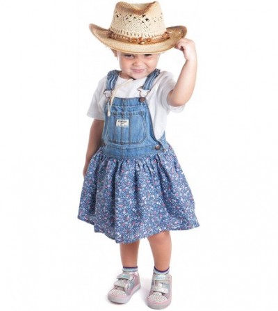 Sun Hats Cowboy Cowgirl Straw Hat Wide Brim Beach Sun Hats for Kids Childs - Brown Bead - CD180O45XKA