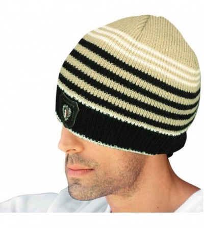 Skullies & Beanies Men's Knit Beanie- Soft & Warm Hat- Stripe - Tan - C811CMTGDOV