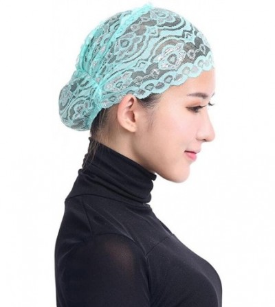 Skullies & Beanies Women Muslim Hijab Ruffle Cancer Chemo Elegant Lace Hat Beanie Scarf Turban Head Wrap Cap - Green - CZ186O...