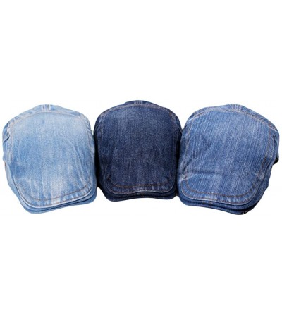 Newsboy Caps Blue Washed Jeans Denim Fabric Flat Cap FFH327LBLU - CT12IWRTLN1
