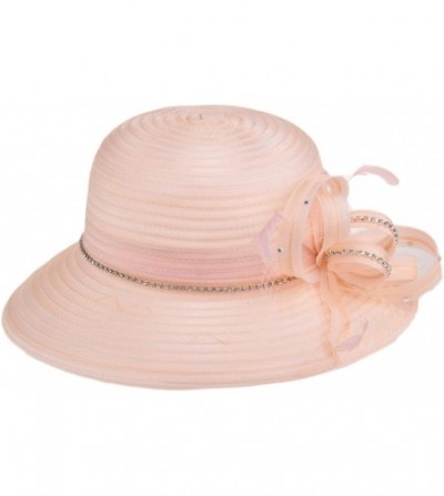Sun Hats Women's Kentucky Derby Bowler Church Cloche Hat Organza Bridal Dress Cap - Pink - CY18900AXCS