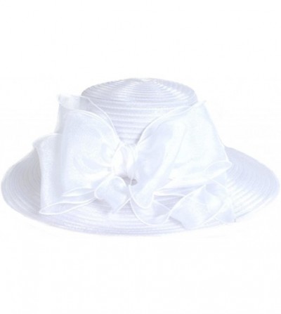 Bucket Hats Lady Derby Dress Church Cloche Hat Bow Bucket Wedding Bowler Hats - Wide Brim-white - CK17YTLNGI2