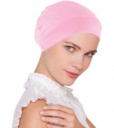 Skullies & Beanies Womens Soft Comfy Chemo Cap and Sleep Turban- Hat Liner for Cancer Hair Loss - 14- Baby Pink - CM186AINY4I
