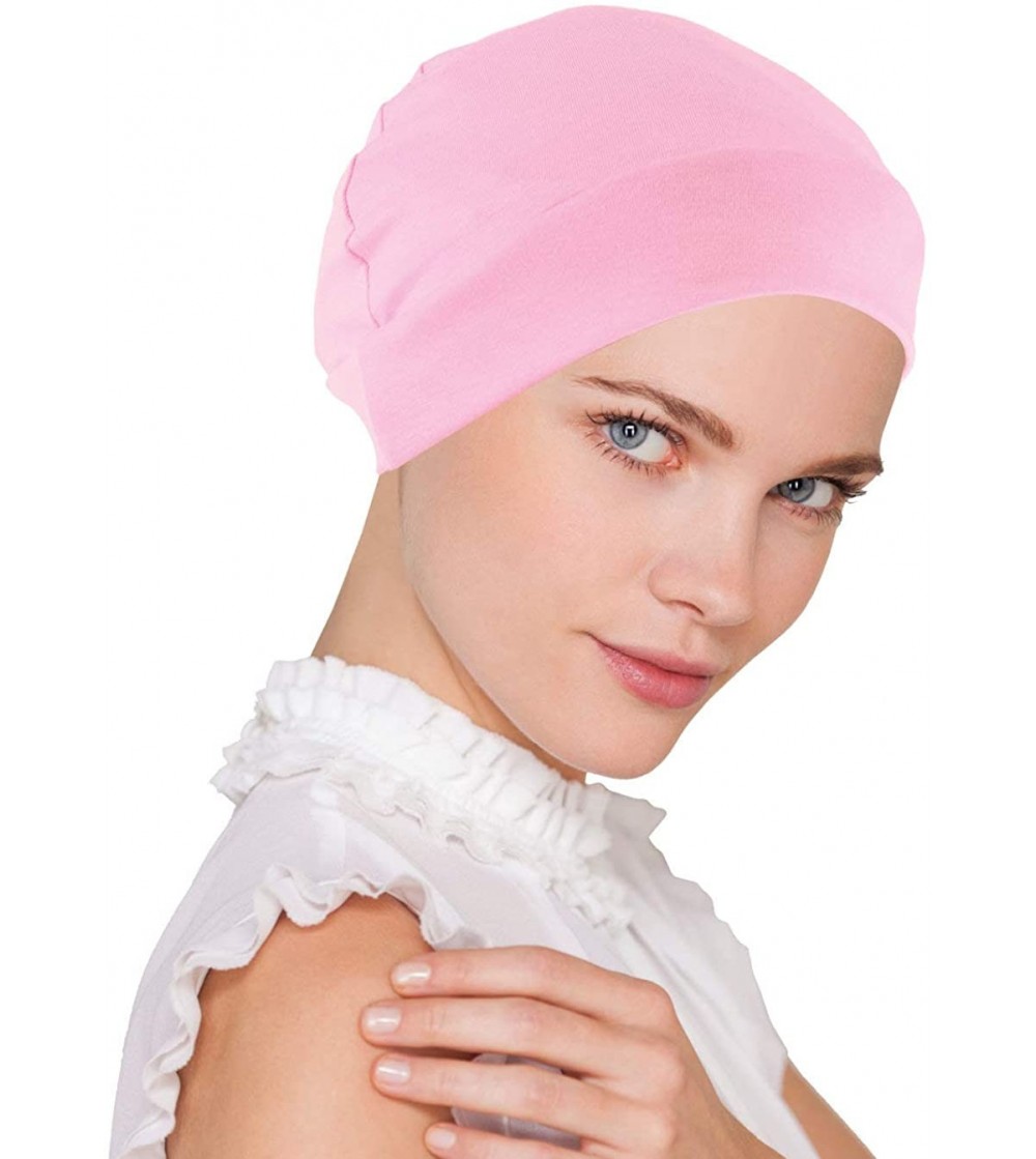 Skullies & Beanies Womens Soft Comfy Chemo Cap and Sleep Turban- Hat Liner for Cancer Hair Loss - 14- Baby Pink - CM186AINY4I