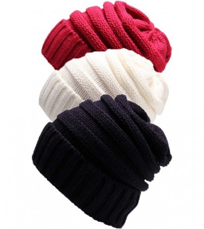 Skullies & Beanies Trendy Chunky Beanie for Women Thick Cable Knit Slouchy Beanies Caps Warm & Soft Winter Hats Cozy - C318AG...