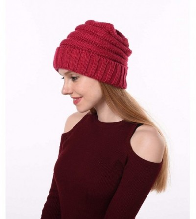 Skullies & Beanies Trendy Chunky Beanie for Women Thick Cable Knit Slouchy Beanies Caps Warm & Soft Winter Hats Cozy - C318AG...