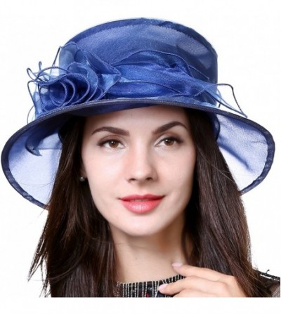 Sun Hats Women Floral Wedding Dress Tea Party Derby Racing Hat - Navy - CB183LYAZMK