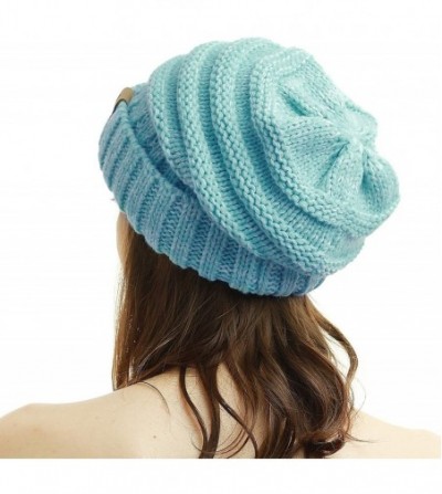 Skullies & Beanies Womens Winter Beanie Warm Cable Knit Hat Style Stretch Trendy Ribbed Chunky Cap - 1 Green&white - CN18W5S3ZHT