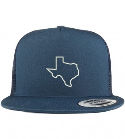 Baseball Caps Texas State Outline Embroidered 5 Panel Flat Bill Trucker Mesh Back Cap - Navy - CE185YEOW5D