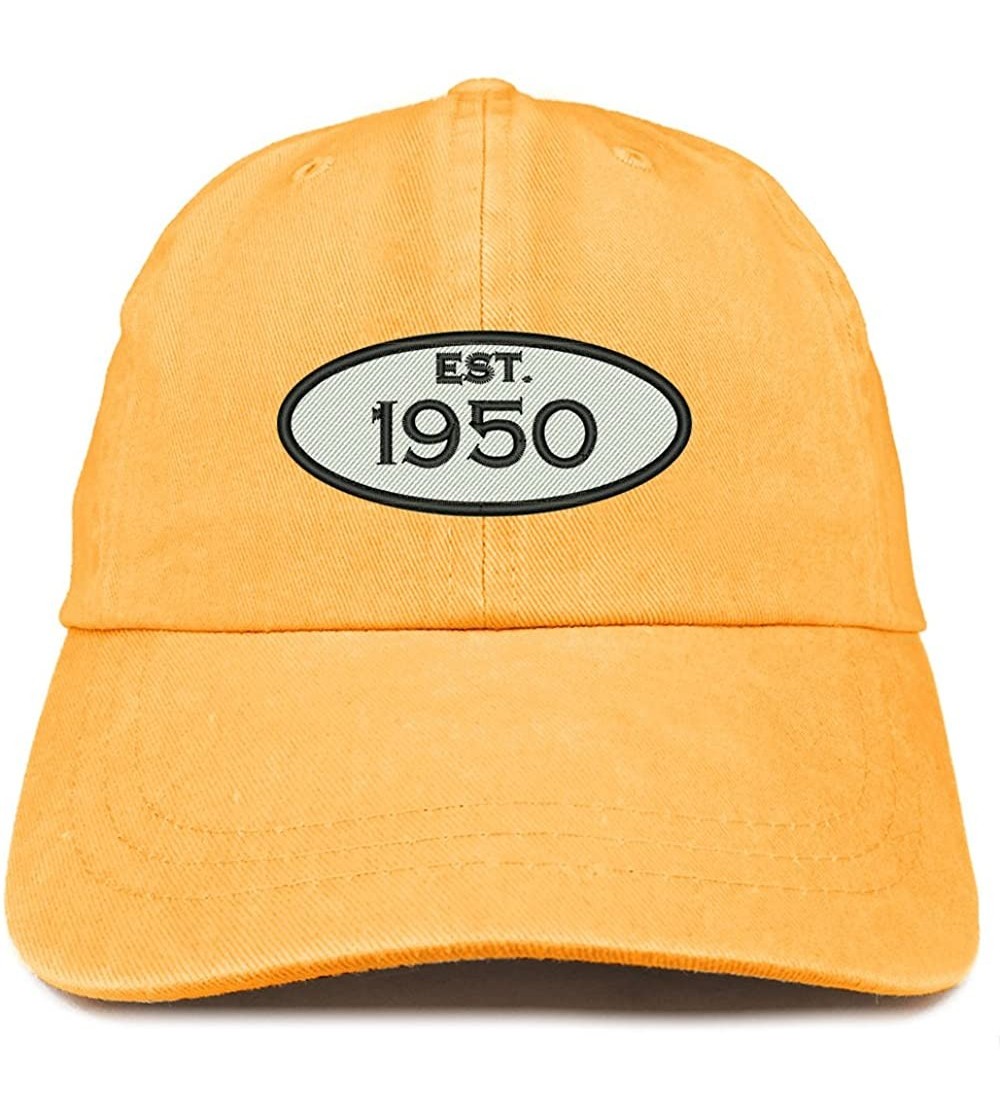 Baseball Caps Established 1950 Embroidered 70th Birthday Gift Pigment Dyed Washed Cotton Cap - Mango - C1180ND0ZIS