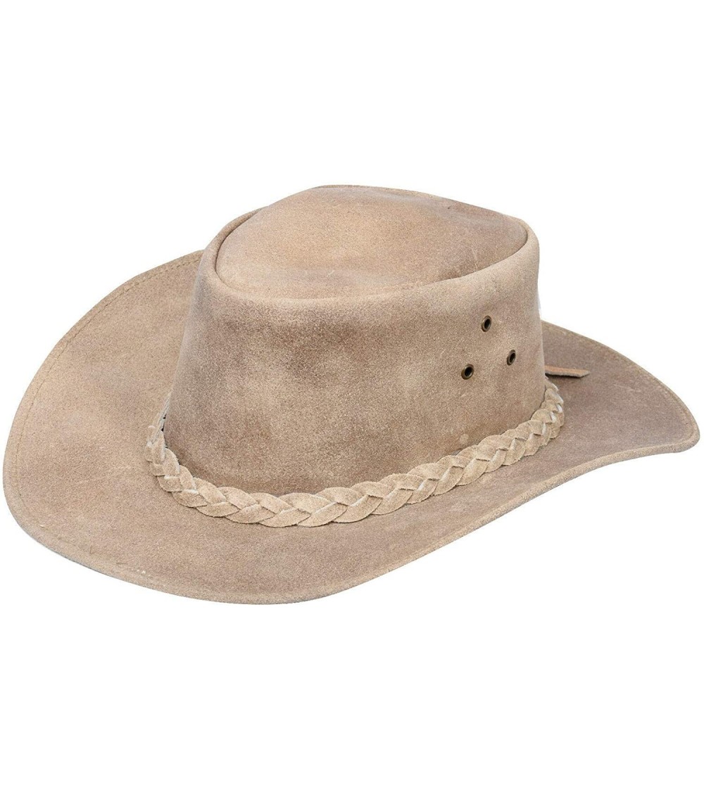 Cowboy Hats Australian Western Style Cowboy Outback Real Suede Aussie Bush Hat - Camel - C018XUR7HY6