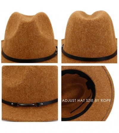 Fedoras Womens Classic Wool Fedora with Belt Buckle Wide Brim Panama Hat - Sheet Belt-light Grey - CJ18Z3Z9U25