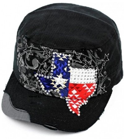 Baseball Caps K&B Adjustable Texas Lone Star State Bling Rhinestone Western Cap Hat JP Black - CA12LUMAVXX