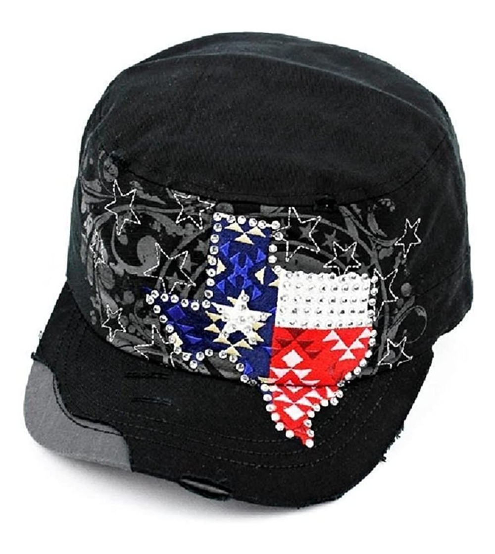 Baseball Caps K&B Adjustable Texas Lone Star State Bling Rhinestone Western Cap Hat JP Black - CA12LUMAVXX