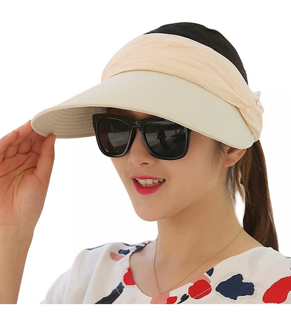 Sun Hats Floppy Summer UPF50+ Foldable Sun Beach Hats Accessories Wide Brim for Women - Beige Empty Top - CH12F3HZMHR