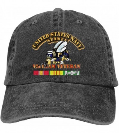 Baseball Caps Navy Seabee Vietnam Veteran Adjustable Baseball Caps Denim Hats Cowboy Sport Outdoor - Black - C418S62RSA7