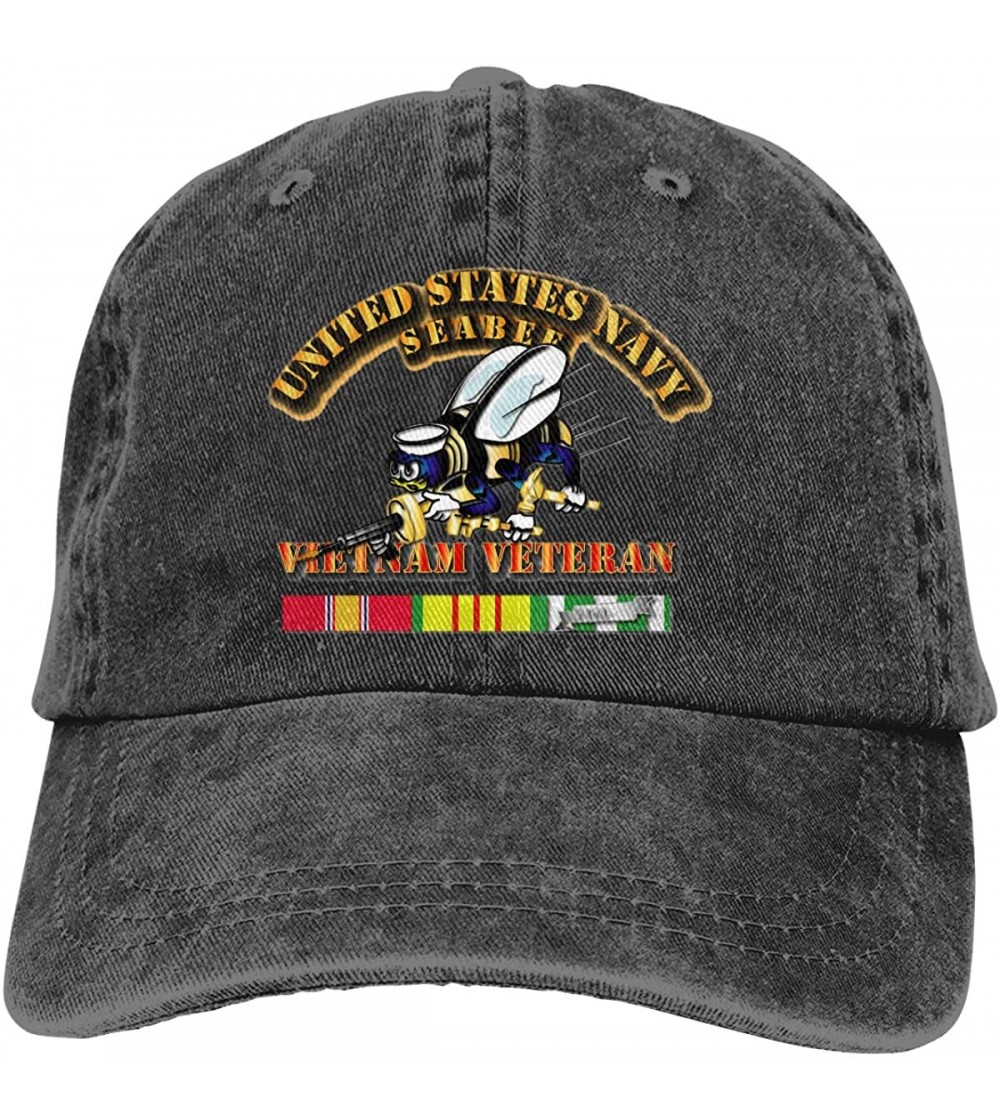 Baseball Caps Navy Seabee Vietnam Veteran Adjustable Baseball Caps Denim Hats Cowboy Sport Outdoor - Black - C418S62RSA7