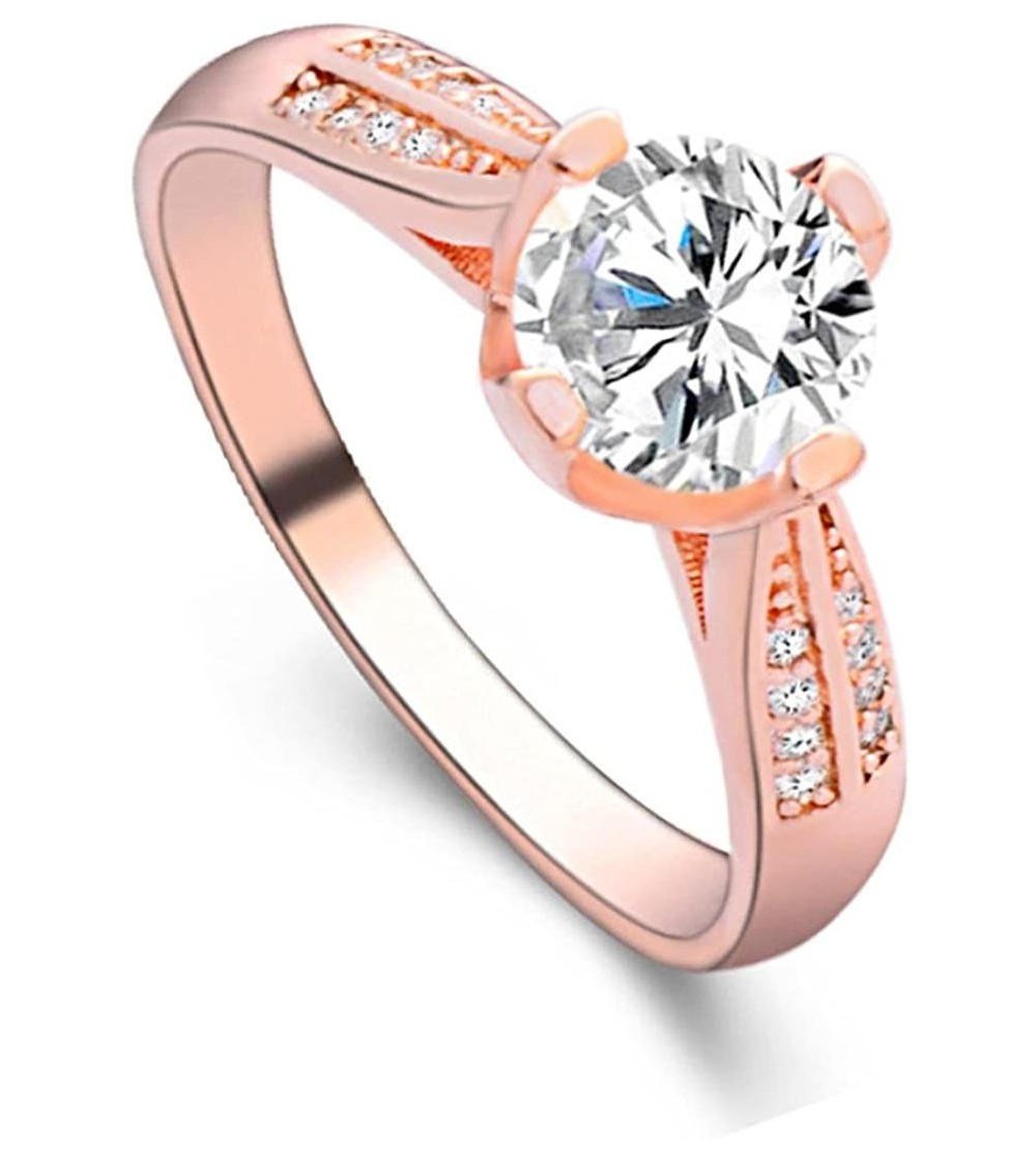 Headbands Women Flower Crystal Wedding Ring Jewelry Engagement Ring - Rose Gold - CY18CRX0A67