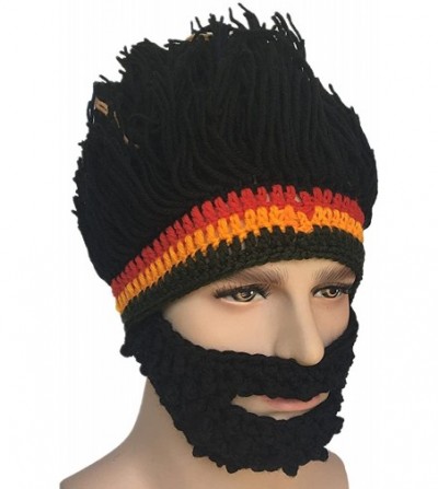 Skullies & Beanies Barbarian Knit Bearded Hats Wig Mask Original Foldaway Funny Caps - Black - C5187CRK8R6