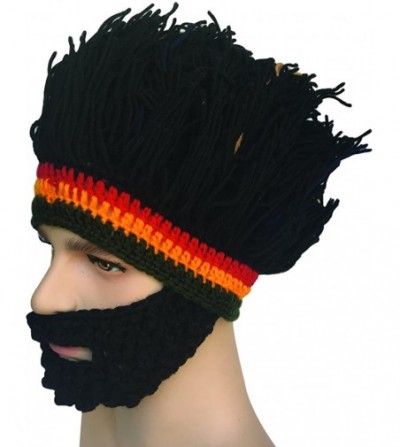 Skullies & Beanies Barbarian Knit Bearded Hats Wig Mask Original Foldaway Funny Caps - Black - C5187CRK8R6