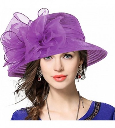 Bucket Hats Lady Derby Dress Church Cloche Hat Bow Bucket Wedding Bowler Hats - Purple - CW12NGDUAQP