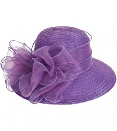 Bucket Hats Lady Derby Dress Church Cloche Hat Bow Bucket Wedding Bowler Hats - Purple - CW12NGDUAQP